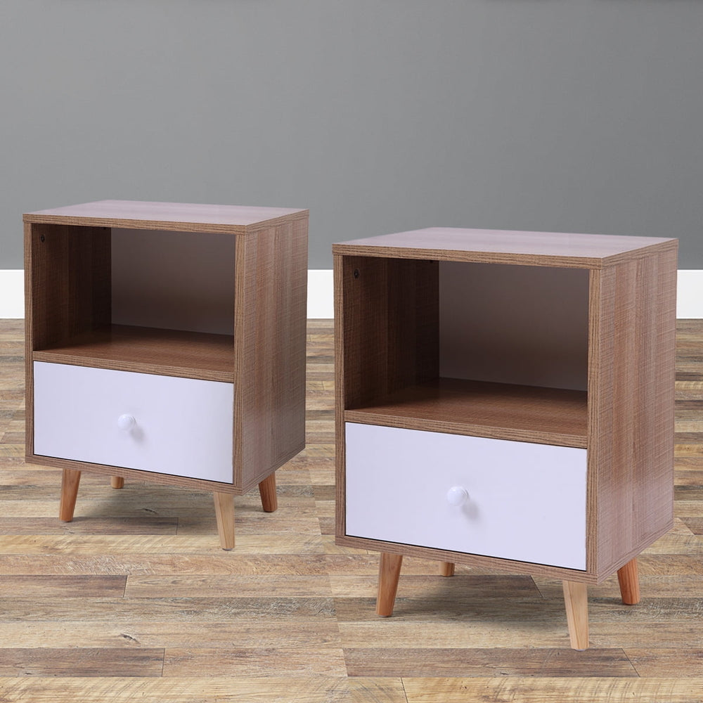 Hommoo Modern Nightstand Set of 2 , 2-Tier End Table with Storage Drawer, Side Table Accent Table - Wood and White Image 2