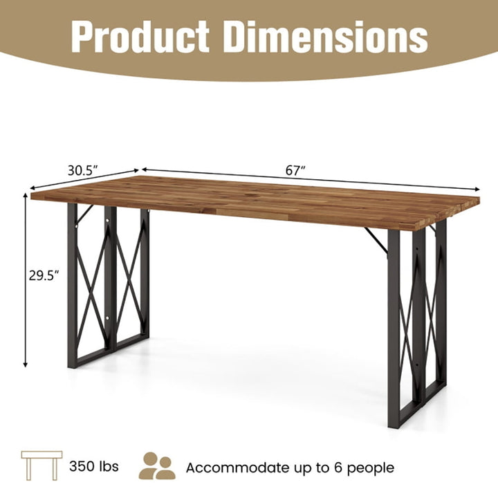 Hommoo 67 Inch Patio Rectangle Acacia Wood Dining Table with Umbrella Hole, Slatted Outdoor Coffee Table for Outside Image 5