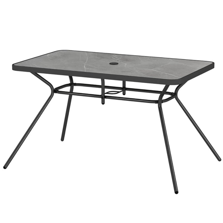 Hommoo 49 Inch Patio Rectangle Dining Table with Umbrella Hole-Gray, Slatted Outdoor Coffee Table for Outside Patio Image 1