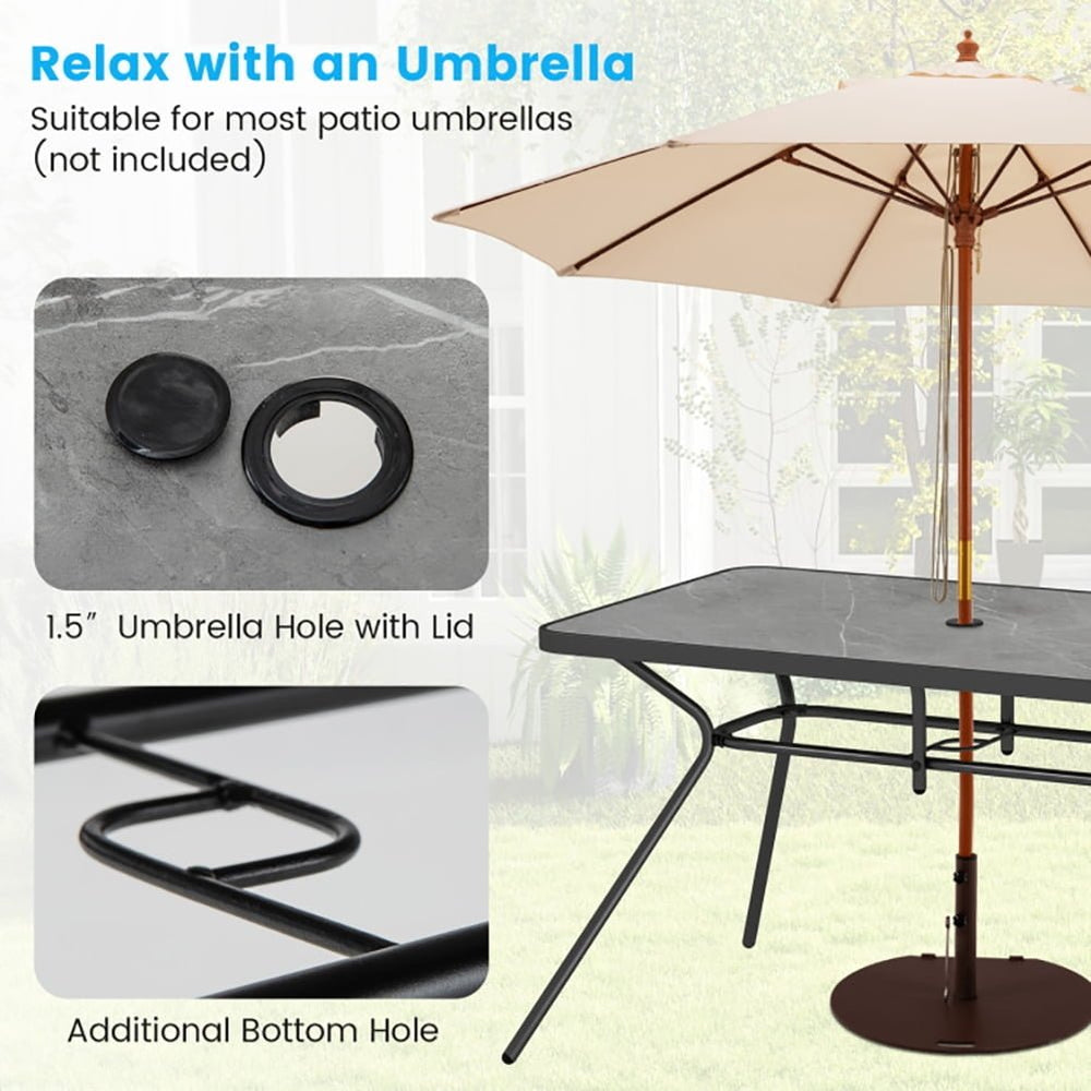 Hommoo 49 Inch Patio Rectangle Dining Table with Umbrella Hole-Gray, Slatted Outdoor Coffee Table for Outside Patio Image 2