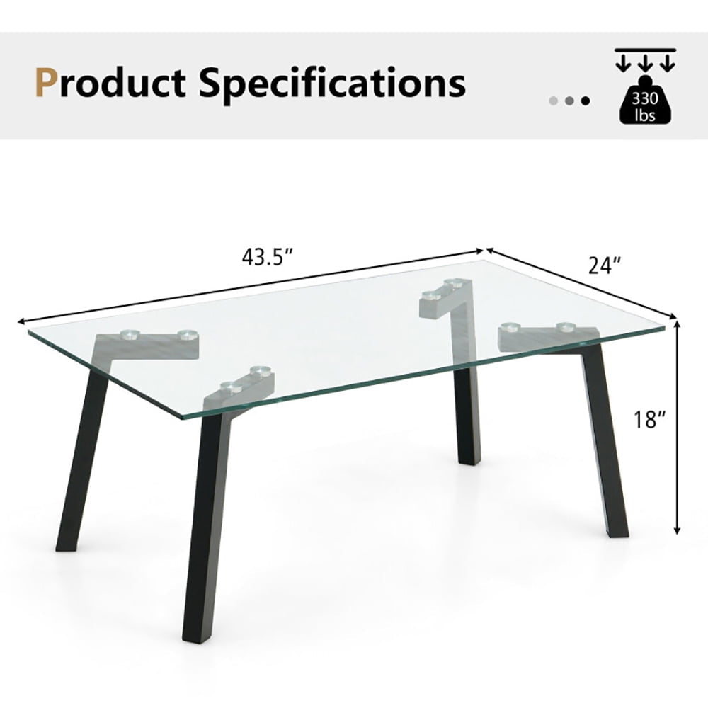 Hommoo Modern Tempered Glass Coffee Table with Metal Frame for Living Room, Modern Coffee Table for Living Room Office Image 2