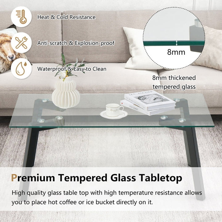 Hommoo Modern Tempered Glass Coffee Table with Metal Frame for Living Room, Modern Coffee Table for Living Room Office Image 4