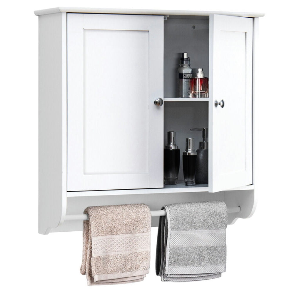 Hommoo Wall Mounted Bathroom Storage Medicine Cabinet with Towel Bar-White, Wall Cabinet for Bathroom Laundry Room Image 7