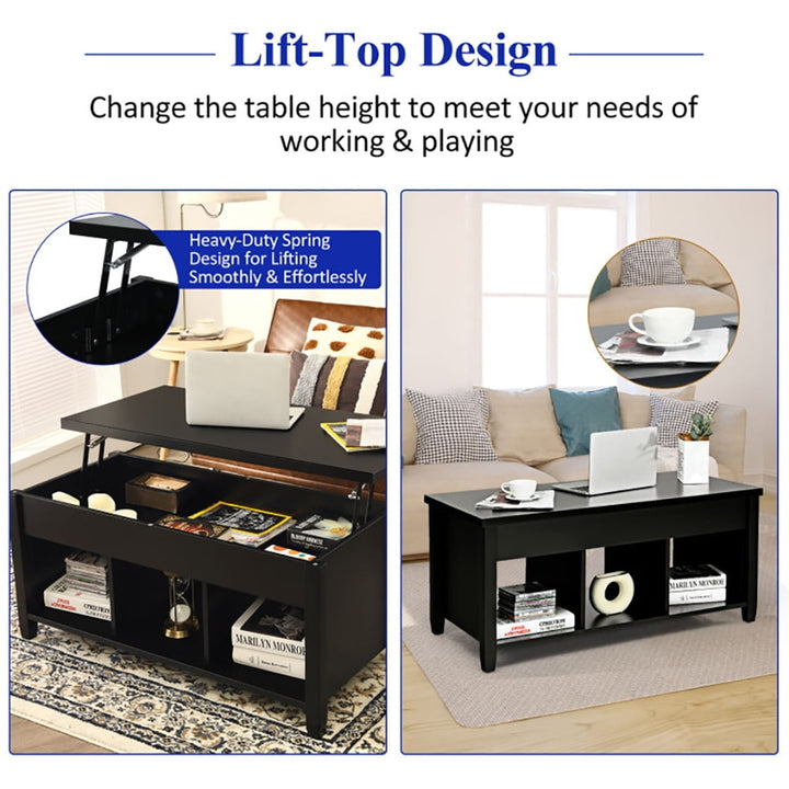 Hommoo Coffee Table, Modern Sofa Table Tea Table,Lift Top Coffee Table with Storage Lower Shelf-Black Image 2