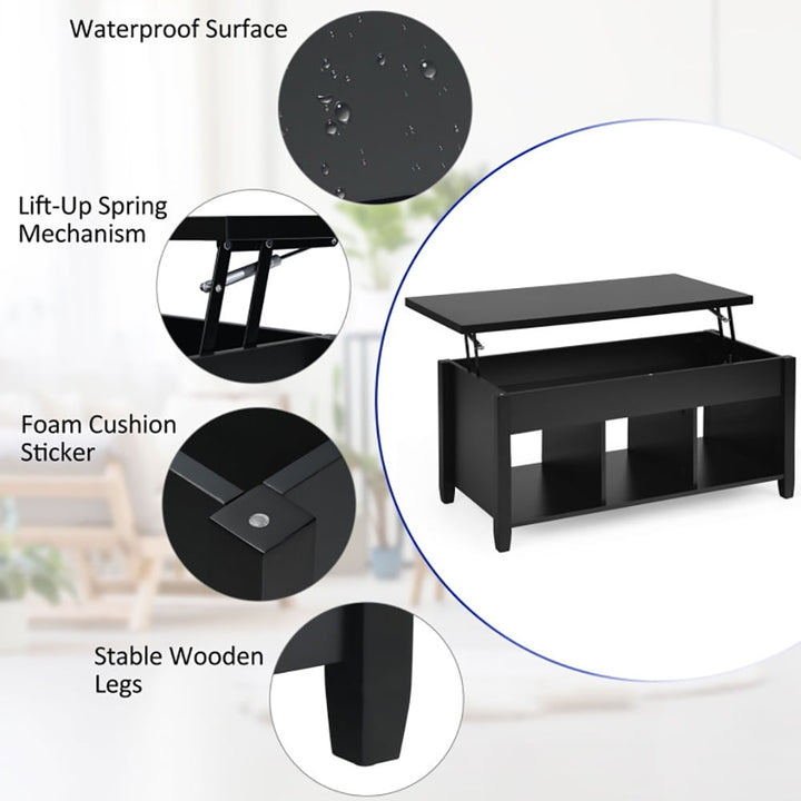 Hommoo Coffee Table, Modern Sofa Table Tea Table,Lift Top Coffee Table with Storage Lower Shelf-Black Image 5