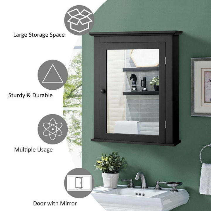 Hommoo Wall Mounted Bathroom Mirror Cabinet with 5-level Height-adjustable Shelf-Black, Wall Cabinet for Bathroom Image 4