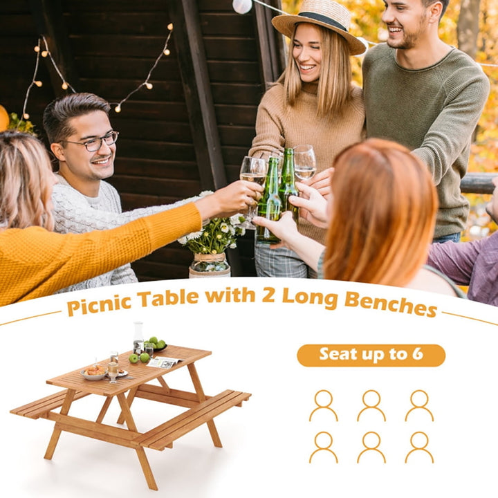 Hommoo 6 Person Picnic Table Set Patio Rectangle with 2 Built-in Benches and Umbrella Hole for Patio Back Deck, Balcany, Image 4