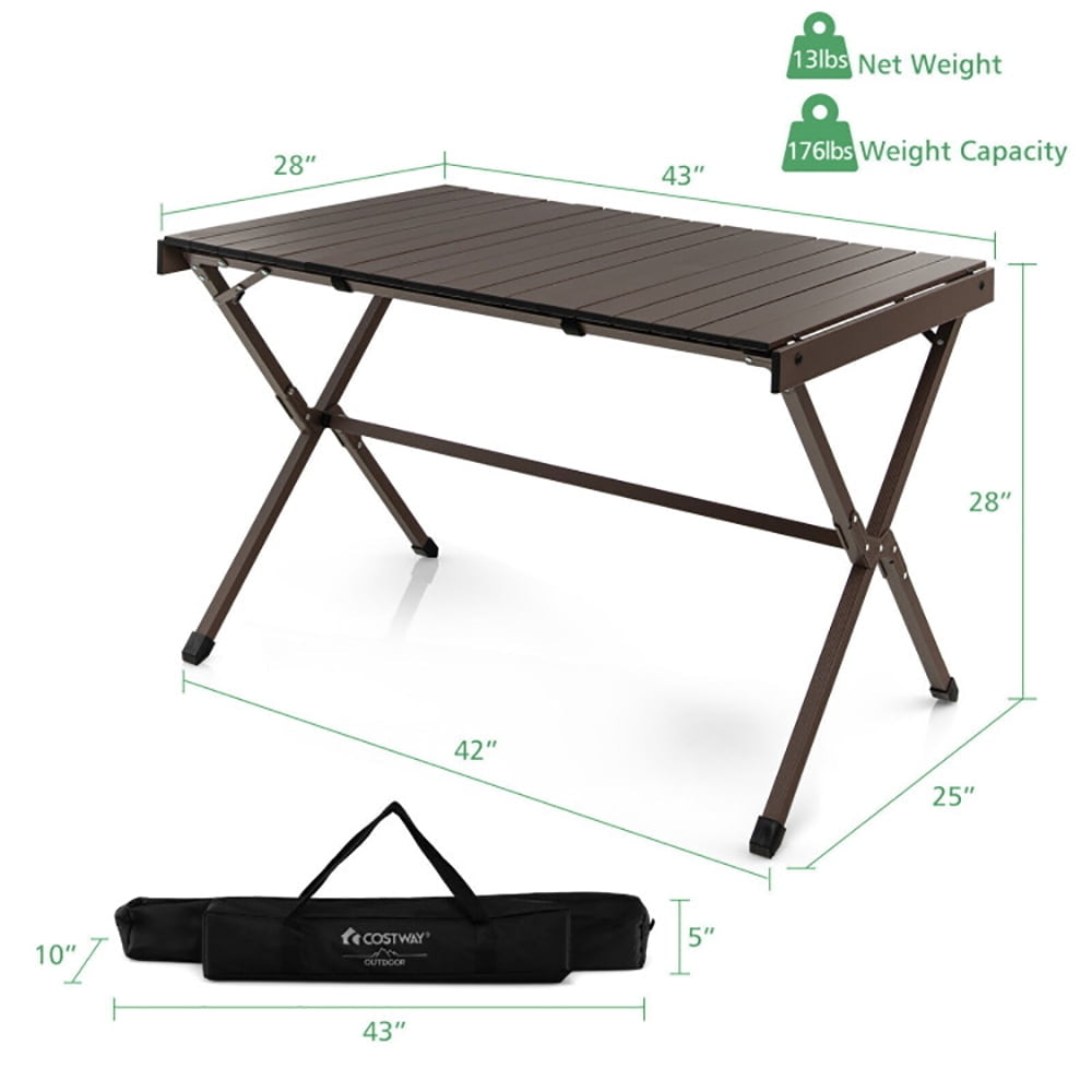 Hommoo 4-6 Person Portable Aluminum Camping Table with Carrying Bag-Brown,Folding Dining Table for Patio Pool Park Image 6