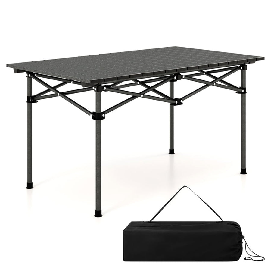 Hommoo Aluminum Camping Table for 4-6 People with Carry Bag-Black,Folding Dining Table for Patio Pool Park Outdoor Image 1