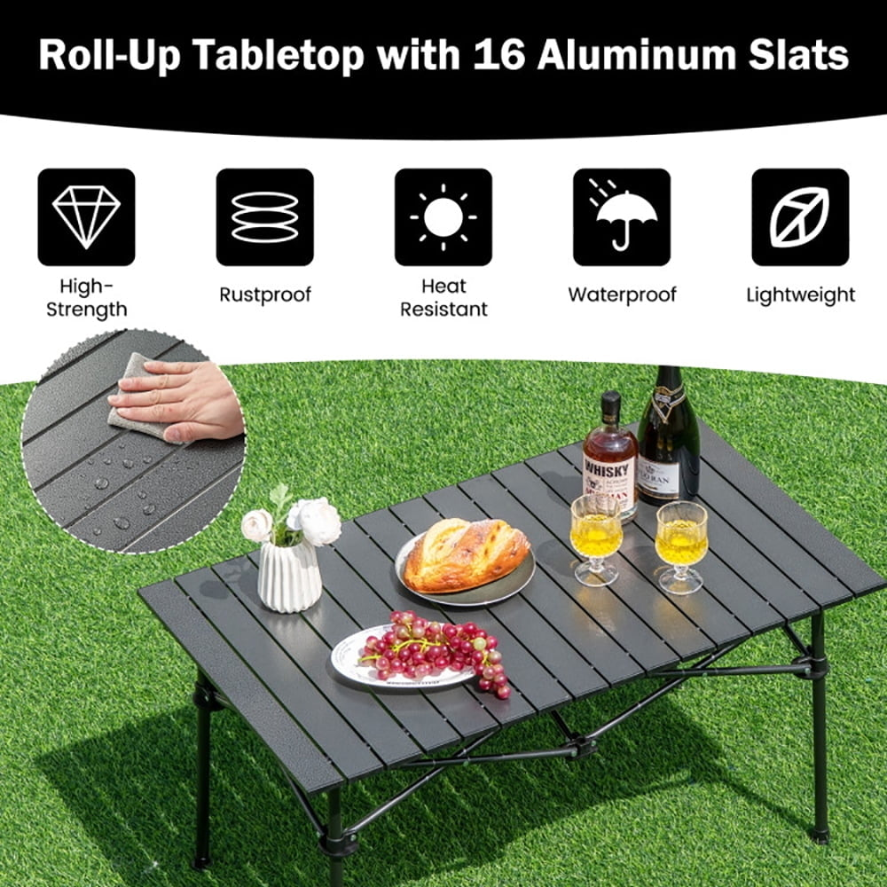 Hommoo Aluminum Camping Table for 4-6 People with Carry Bag-Black,Folding Dining Table for Patio Pool Park Outdoor Image 2