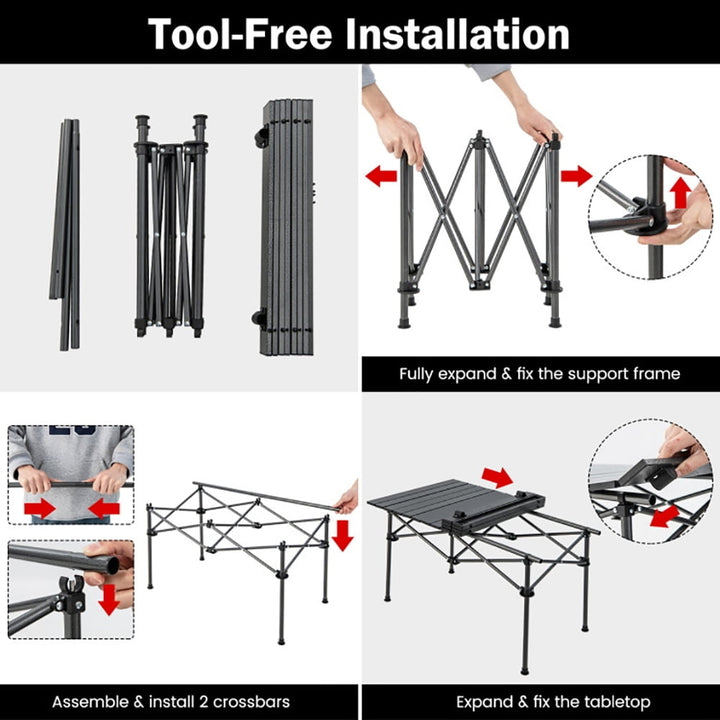 Hommoo Aluminum Camping Table for 4-6 People with Carry Bag-Black,Folding Dining Table for Patio Pool Park Outdoor Image 3