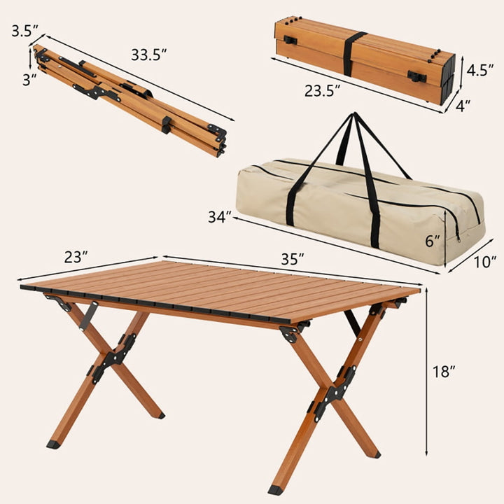 Hommoo Folding Lightweight Aluminum Camping Table with Wood Grain-M,Folding Dining Table for Patio Pool Park Outdoor Image 5