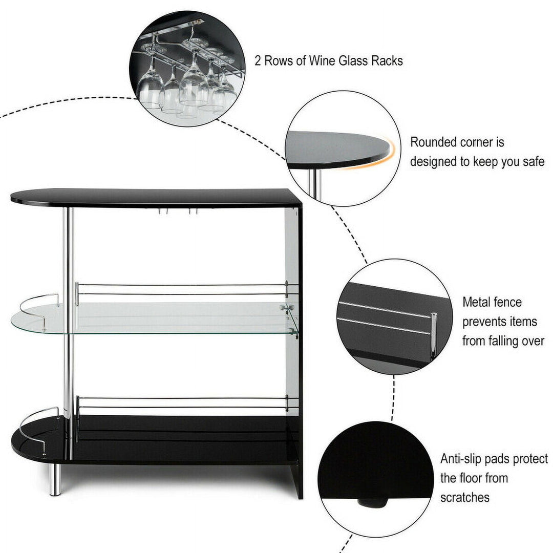 Hommoo 2-holder Bar Table with Tempered Glass Shelf, Dining Table, Kitchen Bar Height Table and Chairs for Dining Room, Image 3