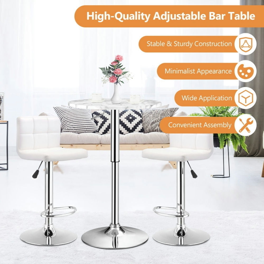 Hommoo 360  Swivel Cocktail Pub Table with Sliver Leg and Base-White Image 2