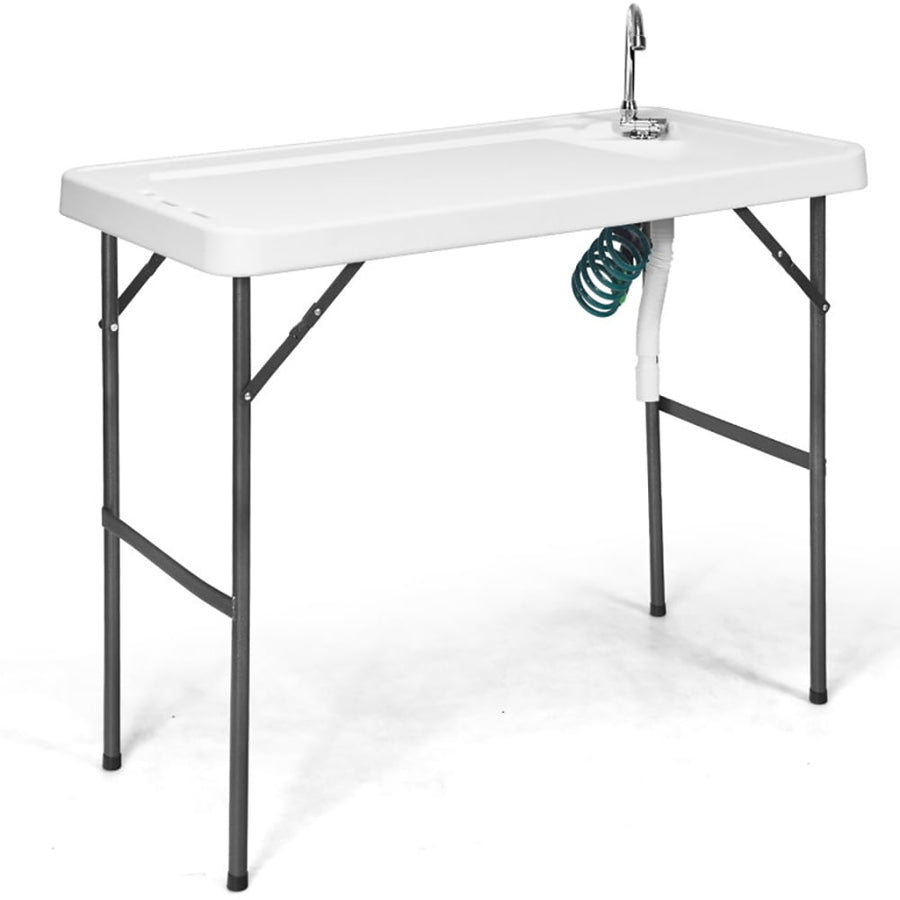 Hommoo Folding Cleaning Sink Faucet Cutting Camping Table with Sprayer, Folding Picnic Table for Patio Pool Park Outdoor Image 1