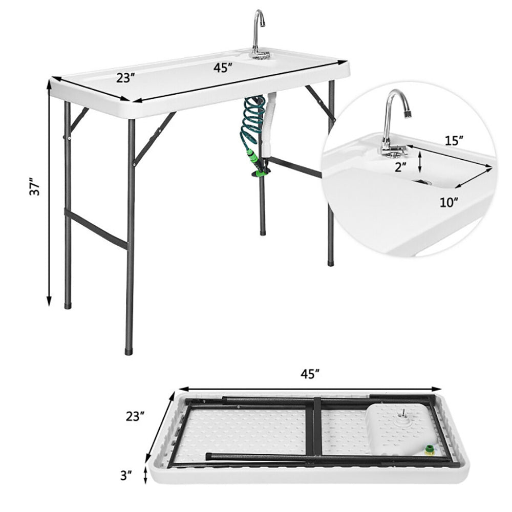 Hommoo Folding Cleaning Sink Faucet Cutting Camping Table with Sprayer, Folding Picnic Table for Patio Pool Park Outdoor Image 2