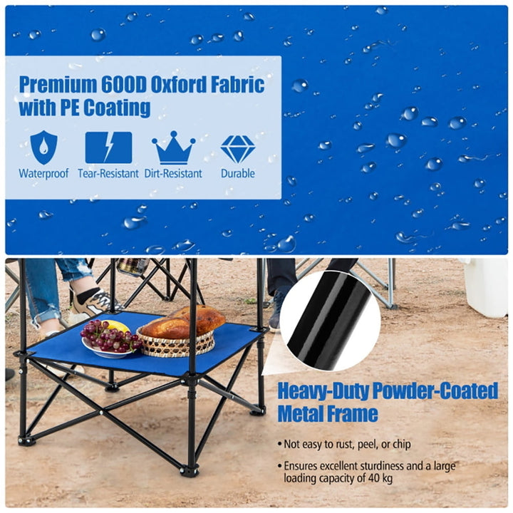 Hommoo 2-Tier Portable Picnic Table with Carrying Bag and 4 Cup Holders-Blue,Folding Dining Table for Patio Pool Park Image 3