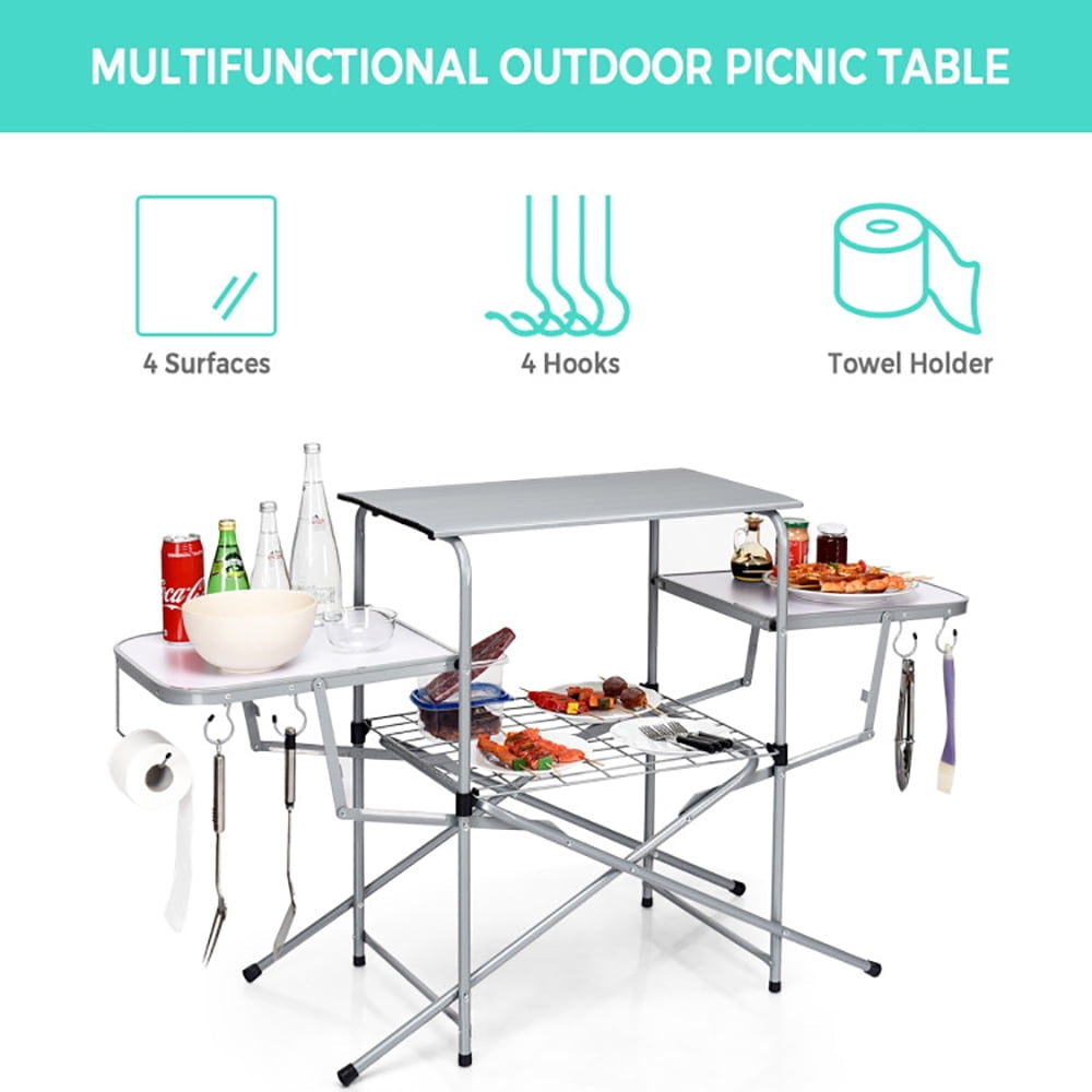 Hommoo Foldable Outdoor BBQ Table Grilling Stand, Folding Picnic Table for Patio Pool Park Outdoor Image 3