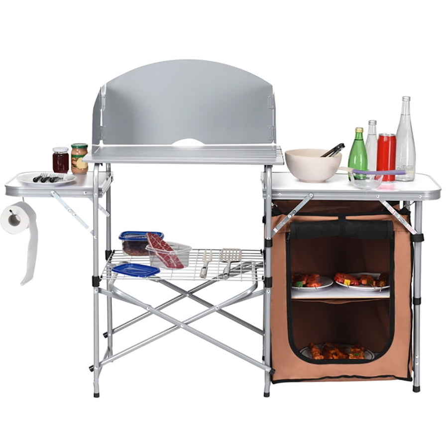 Hommoo Foldable Outdoor BBQ Portable Grilling Table With Windscreen Bag, Folding Picnic Table for Patio Pool Park Image 1