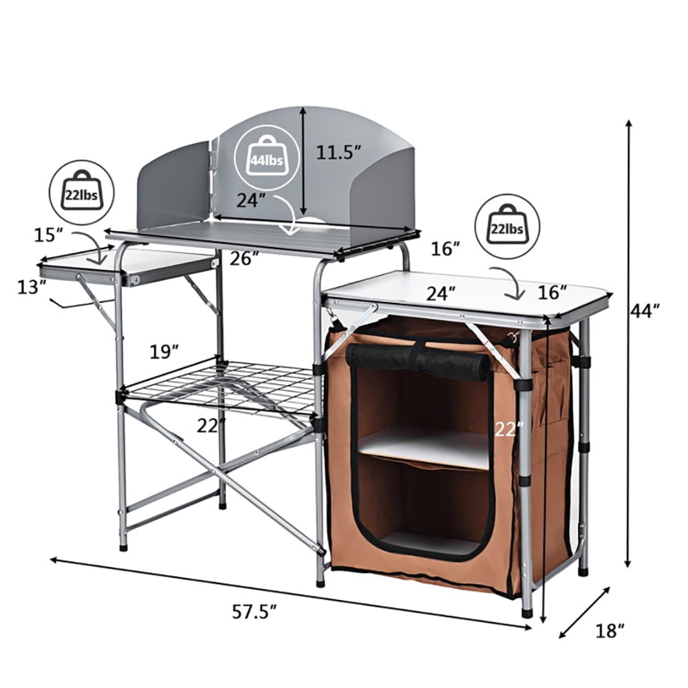 Hommoo Foldable Outdoor BBQ Portable Grilling Table With Windscreen Bag, Folding Picnic Table for Patio Pool Park Image 6