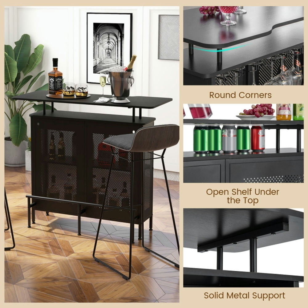 Hommoo Counter Bar Table, Dining Table,4-Tier Liquor Bar Table with 6 Glass Holders and Metal Footrest-Black Image 4