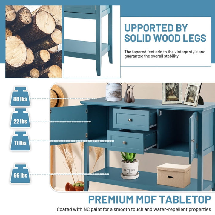 Hommoo Wooden Sideboard Buffet Console Table with Drawers and Storage, Narrow Console Table, Blue Image 2