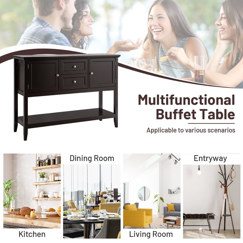 Hommoo Wooden Sideboard Buffet Console Table with Drawers and Storage, Narrow Console Table, Brown Image 5