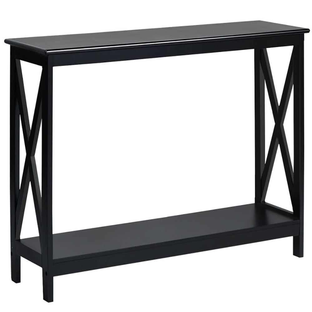 Hommoo 2-Tier Console X-Design Sofa Side Accent Table-Black, Narrow Console Table, Entryway Hall Table with Shelves for Image 1