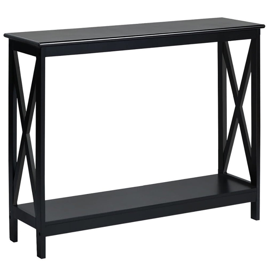 Hommoo 2-Tier Console X-Design Sofa Side Accent Table-Black, Narrow Console Table, Entryway Hall Table with Shelves for Image 1