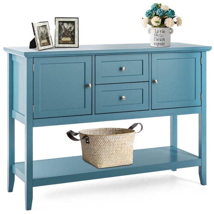 Hommoo Wooden Sideboard Buffet Console Table with Drawers and Storage, Narrow Console Table, Blue Image 4