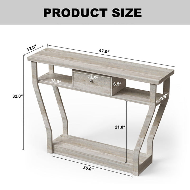 Hommoo Modern Sofa Accent Table with Drawer-Gray, Narrow Console Table, Entryway Hall Table with Shelves for Foyer and Image 6