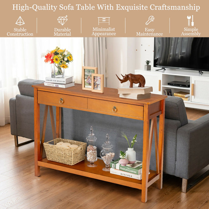 Hommoo Console Table with Drawer Storage Shelf for Entryway Hallway-Cherry Image 4