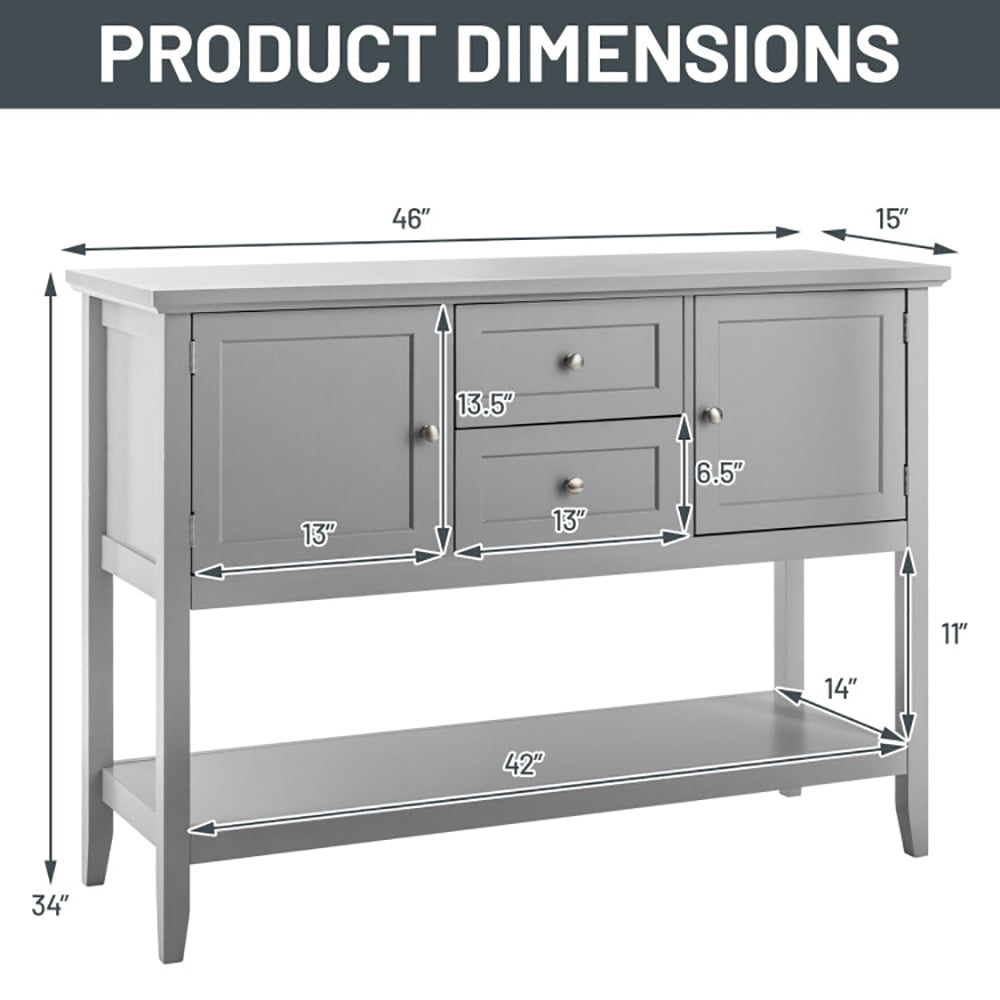 Hommoo Wooden Sideboard Buffet Console Table with Drawers and Storage, Narrow Console Table, Gray Image 2