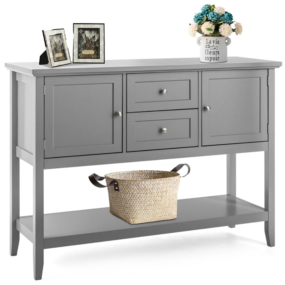 Hommoo Wooden Sideboard Buffet Console Table with Drawers and Storage, Narrow Console Table, Gray Image 3