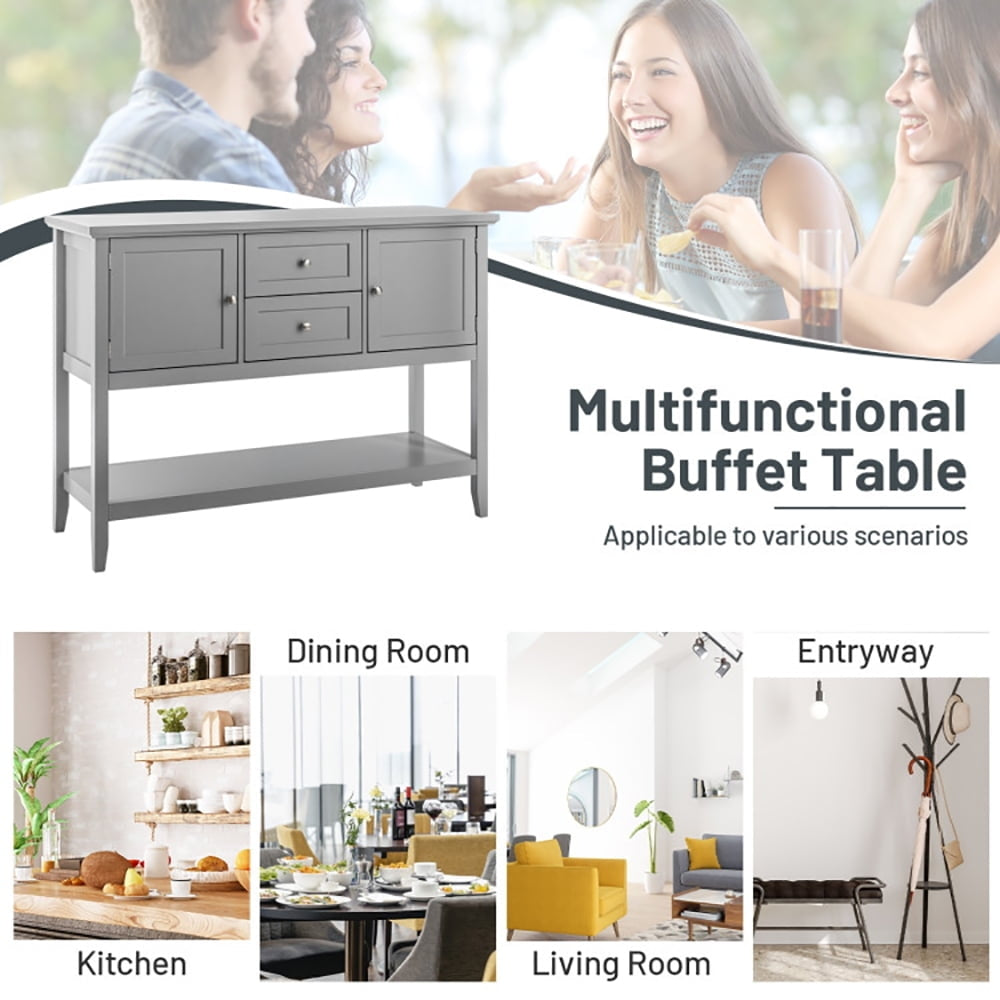 Hommoo Wooden Sideboard Buffet Console Table with Drawers and Storage, Narrow Console Table, Gray Image 4