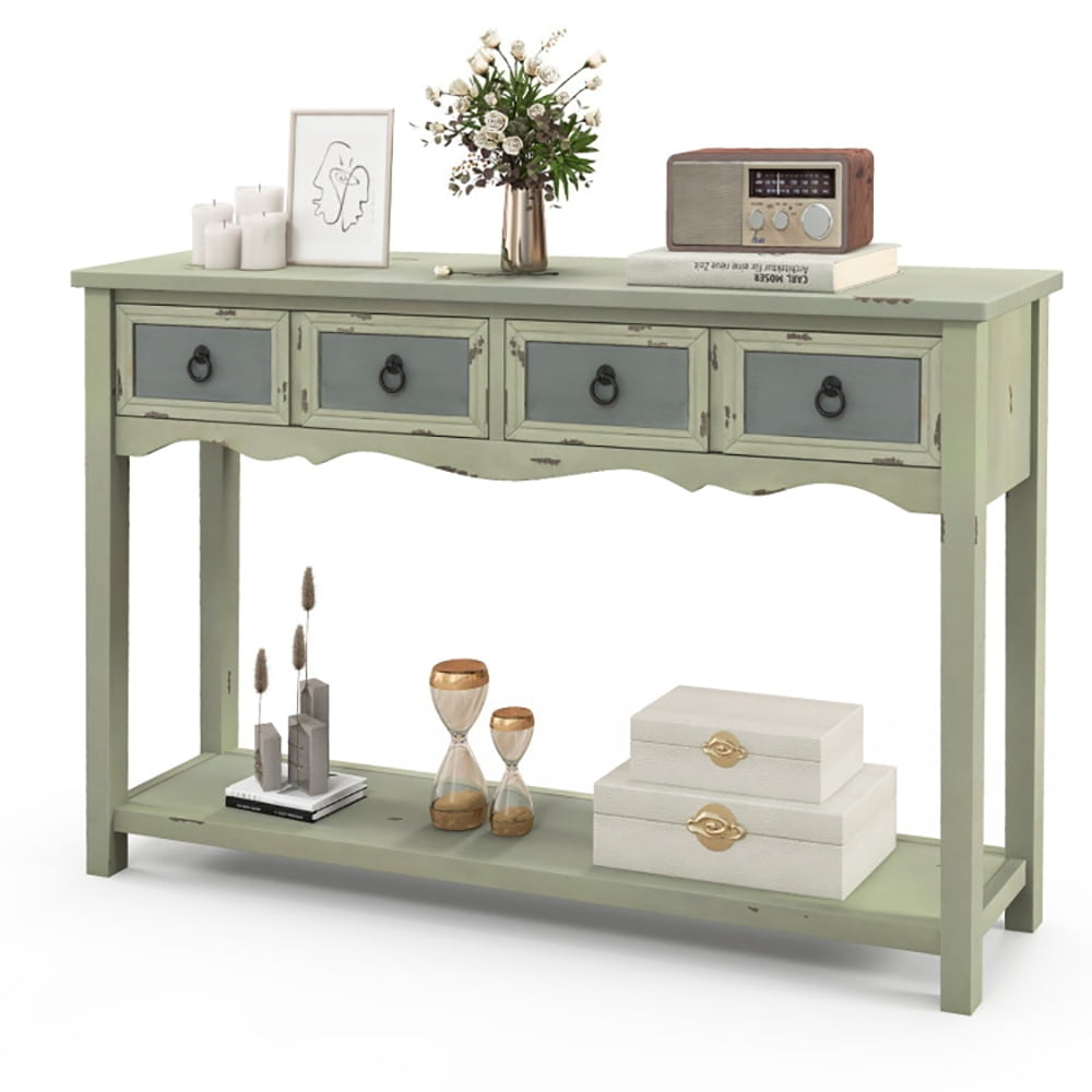 Hommoo 48 Inch Farmhouse Console Table with 2 Drawers and Open Storage Shelf for Hallway Image 4