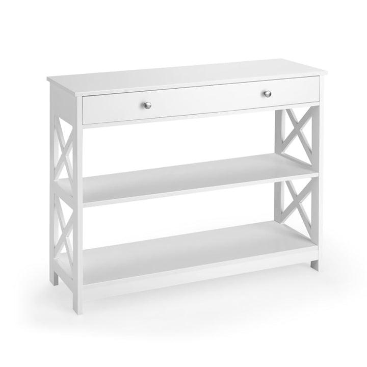 Hommoo Console Table 3-Tier with Drawer and Storage Shelves-White, Entryway Hall Table with Shelves for Foyer and Entry Image 1