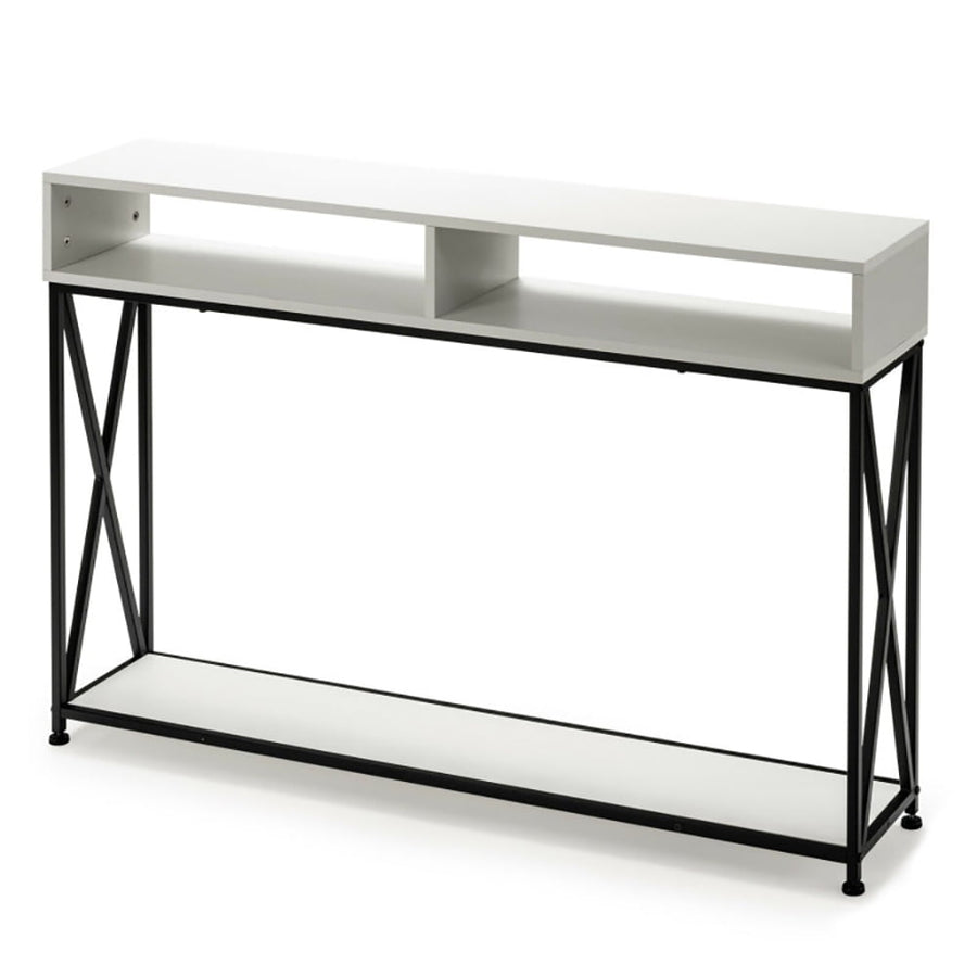 Hommoo Console Table with Open Shelf and Storage Compartments Steel Frame-White Image 1