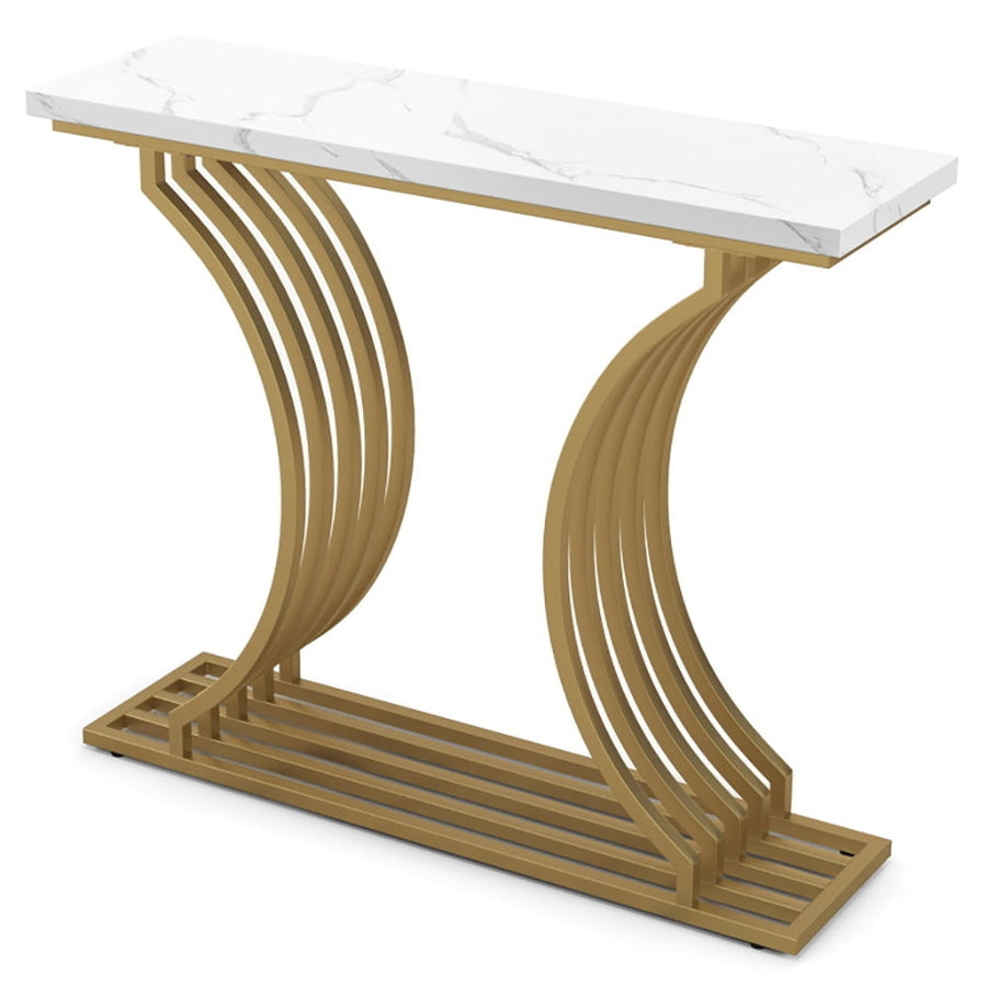 Hommoo 39-Inch Gold Entryway Table Modern Console Table with Faux Marble Tabletop-Golden Image 1