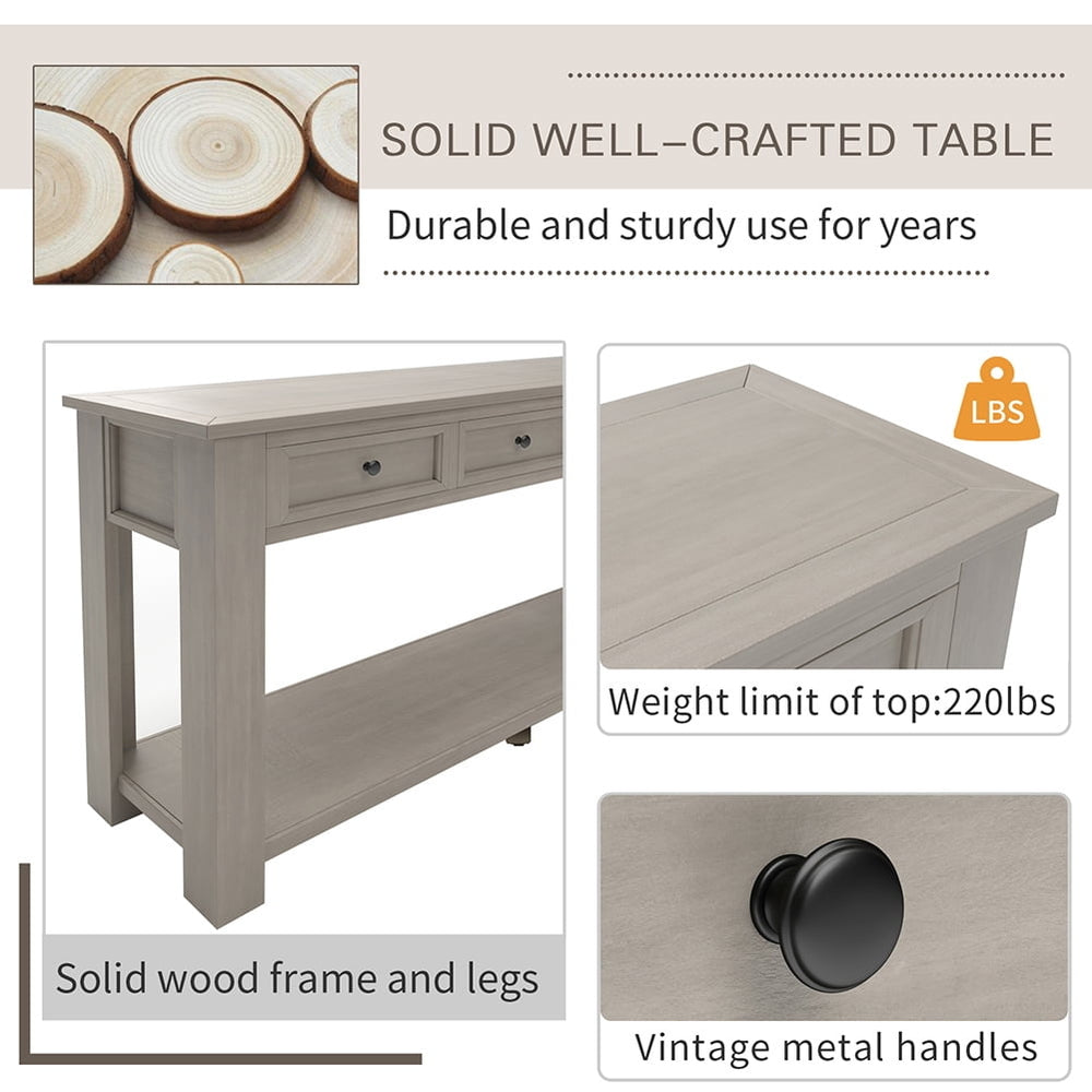 Hommoo Gray Wash Entryway Table with 4 Drawers and Storage Shelf Distressed Finish Image 2