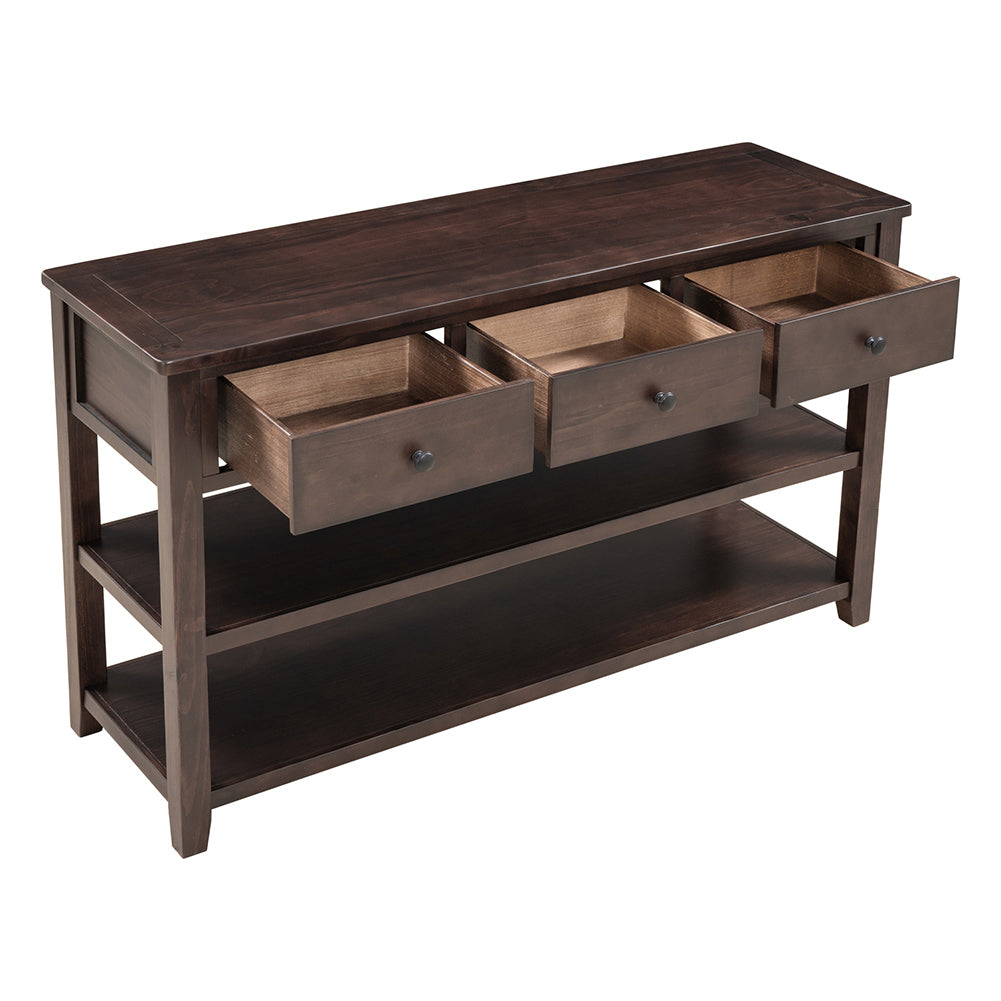 Hommoo 3-Drawers Distressed Finish Living Room Table with Open Shelf Espresso Image 2