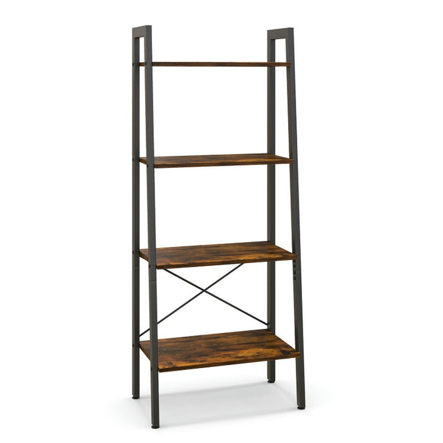 Hommoo Bookshelf,Shelf, Open Bookcase Book Shelf, 4-Tier Bookshelf with Metal Frame and Adjustable Foot Pads-Rustic Image 1