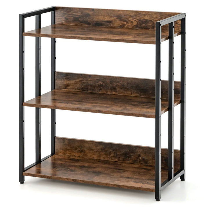 Hommoo Bookshelf,Shelf, Open Bookcase Book Shelf, 3-Tier Corner Bookcase with Adjustable Shelves and Metal Frame-Rustic Image 1