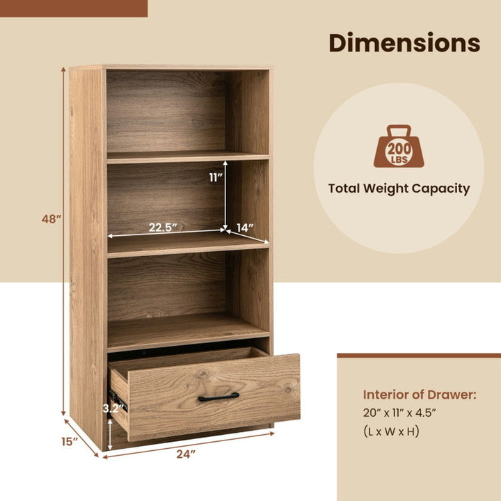 Hommoo Bookshelf,Shelf, Open Bookcase Book Shelf, 4-Tier Storage Bookcase with Open Shelves Drawer and Anti-toppling Image 4