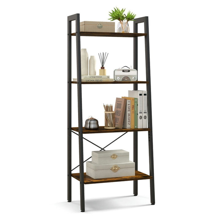 Hommoo Bookshelf,Shelf, Open Bookcase Book Shelf, 4-Tier Bookshelf with Metal Frame and Adjustable Foot Pads-Rustic Image 3