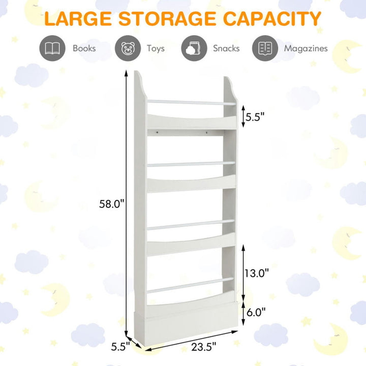 Hommoo 4-Tier Bookshelf with 2 Anti-Tipping Kits for Books and Magazines-White, Kids Toy Storage for Kids, Boys, Girls, Image 2