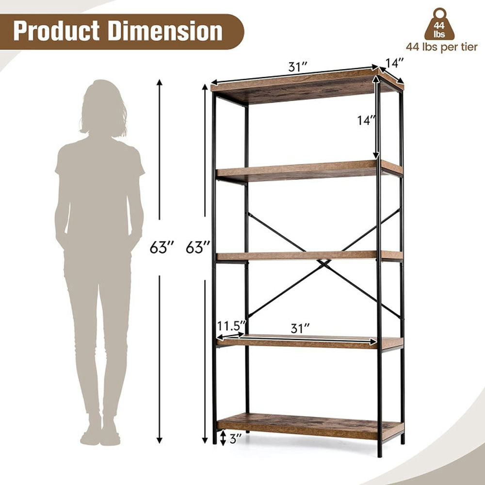 Hommoo Bookshelf,Shelf, Open Bookcase Book Shelf, Multipurpose Open Bookcase Industrial Rack Wide Standing Storage Image 3