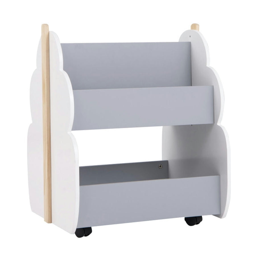 Hommoo Kids Wooden Bookshelf with Universal Wheels-Gray, Kids Toy Storage for Kids, Boys, Girls, Nursery Image 1