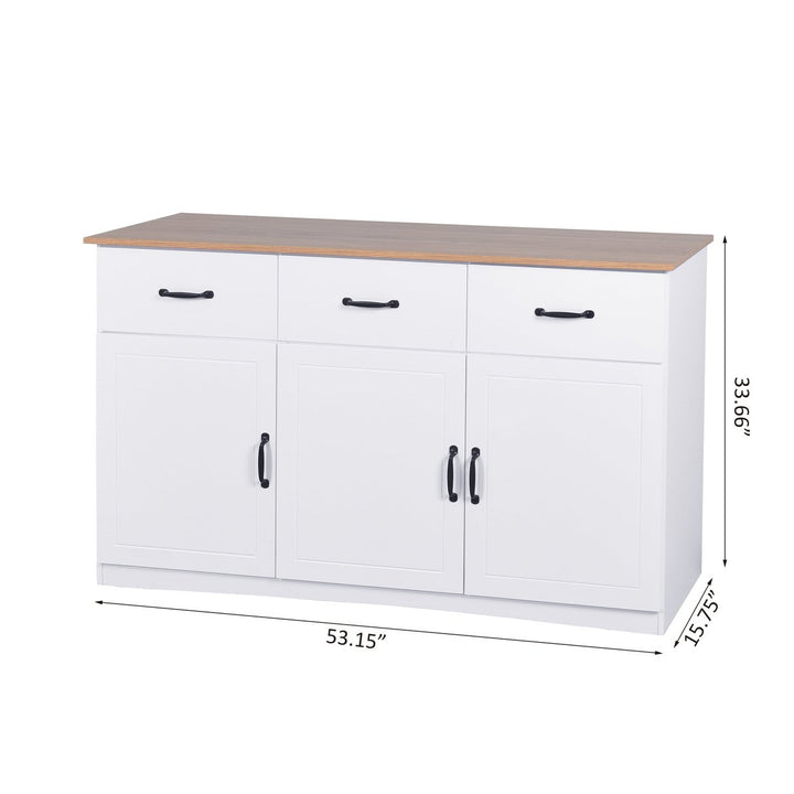 Hommoo White Sideboard Buffet Cabinet with 3 Drawers and 3 Doors Adjustable Shelves Buffet Server for Kitchen Dining Image 3