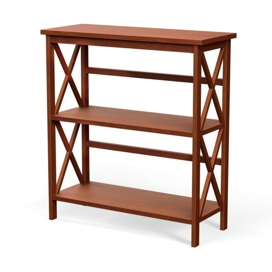 Hommoo Bookshelf,Shelf, Open Bookcase Book Shelf, 3-Tier Wooden Multi-Functional X-Design Etagere Storage Image 1